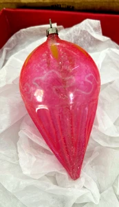 Vintage Weihnachtsschmuck Lametta innen rosa eingerückt Kugelglas - Bild 1 von 3