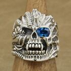 Cz Eye 925 Sterling Silver Skull Ring Biker Punk Jewellery 9G112b Uk N½~Z4