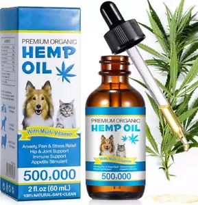 Hemp Oil for Dogs Cats Anxiety, Pain,Stress Calming Drops 100% Organic 60ML - Picture 1 of 7
