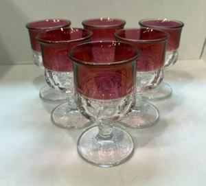 VIntage US GLass DUBONNET / KINGS CROWN Ruby Cranberry Goblets Set of 6 - Picture 1 of 15