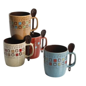 Mr. Coffee Café Americano 8-Piece 14 oz Mug Set with Spoons - Assorted Colors - Picture 1 of 5