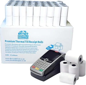 , Rollo de papel térmico premium de 57 X 40 mm hasta recibos para máquina de tarjetas de crédito PDQ - Imagen 1 de 12