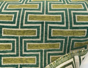 Theseus Green Chenille Geometric Upholstery Fabric By The Yard - Picture 1 of 6