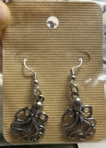 Octopus Charm Dangling Earrings Short Fish Hooks Nickel Free - Picture 1 of 1