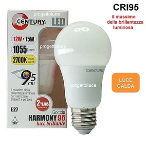 LAMPADINA  LAMPADA LED E27 12W BULBO GOCCIA  A60 CRI ≥95 CENTURY HARMONY 95  - Foto 1 di 2