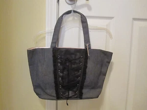 VICTORIA SECRET TOTE DENIM SATIN CORSET LACE UP BAG PURSE NWT vintage - Picture 1 of 10