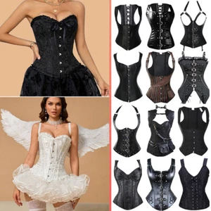 Women Sexy Burlesque Bustier Basque Corset Lingerie Steampunk Custome S-6XL UK - Picture 1 of 21