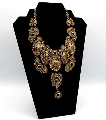 Natasha Multi Stone Statement Bib Necklace Brown Topaz Crystals Gold Tone - Image 1 of 4