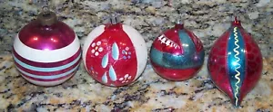 4 Vintage Mercury Glass Christmas Tree Ornaments Round & Teardrop Poland USA - Picture 1 of 4