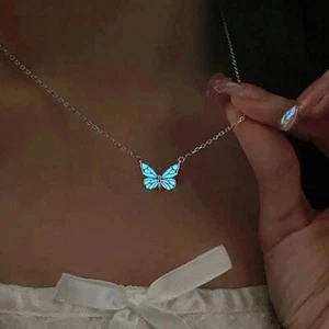 Einfach Schmetterlings-Halskette Blau Leuchtend Diamant-Armband Frauen - Picture 1 of 14