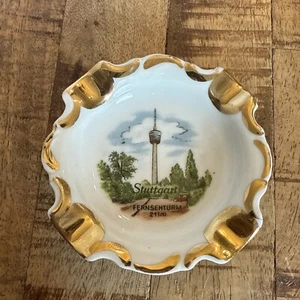 Cenicero de porcelana vintage Stuttgart Alemania con hoja de oro de Gerold Bavaria - Imagen 1 de 2