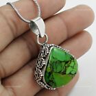 Gift For Her Natural Green Copper Turquoise Pendant Boho 925 Silver C6
