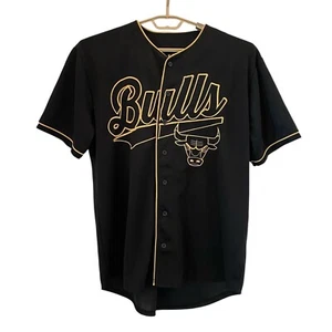 Chicago Bulls NBA Baseball Jersey Embroidered 66 Black Gold Men's XL Button Up - Picture 1 of 12