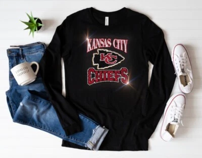 Kansas City Chiefs Bling UNISEX Nueva Camiseta Cuello Redondo Manga Larga Bling Pequeña-4X Foto 1 de 3