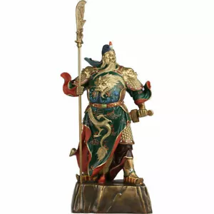 39cm,Chinese Folk Brass Copper Dragon Guan Gong Yu Warrior God Statue FENGSHUI - Picture 1 of 11