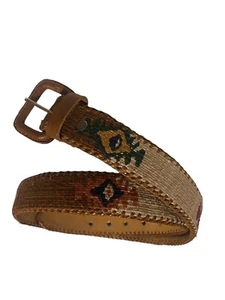 Southwestern Belt Size 38 Brown Leather Multicolor 90’s Western Aztec Comfort - Picture 1 of 19