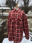 Vtg Outdoor Exchange Red Plaid Flannel Puffer Shirt Sz L Insulated Quited Grunge