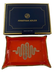 Jonathan Adler Porcelain Snake Valet Tray in Poppy Orange with Gold Accents New - Picture 1 of 4