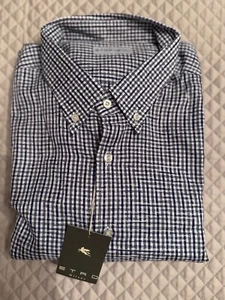 New ETRO Milano blue check paisley shirt, sIze 46 Euro XXL Made in Italy. - Picture 1 of 6