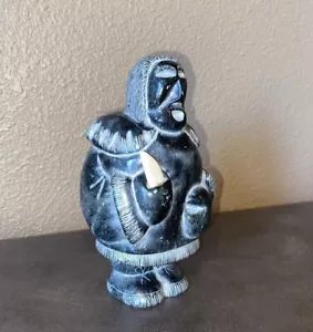 Inuit eschimesi intagliata a mano Inuit Scultura Cacciatore con Coltello - Foto 1 di 11