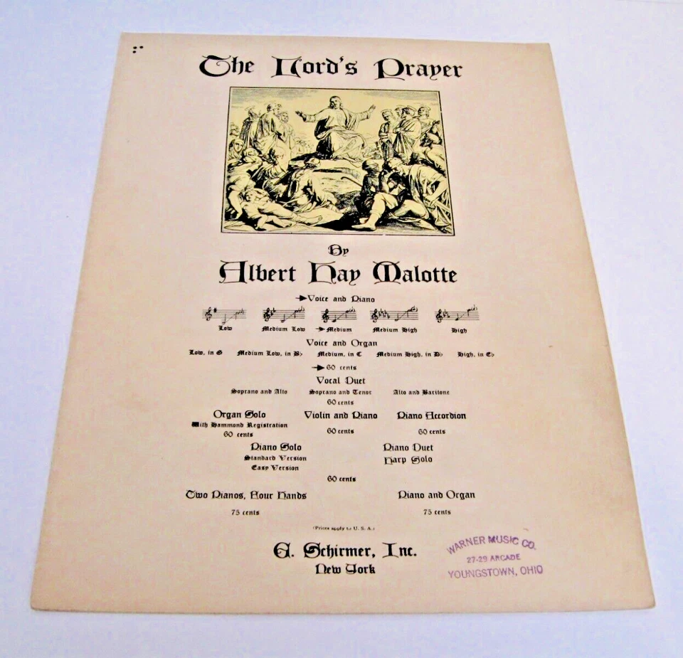 Sheet Music The Lords Prayer Albert Hay Malotte Voice & Piano Medium - Image 1 of 4