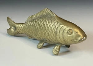 Vintage 20th C. Cast Brass Asian Koi Fish Auspicious Art Paperweight Figurine - Picture 1 of 8