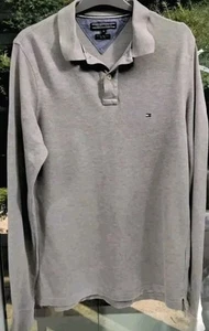 Tommy Hilfiger Long-Sleeved Pique Polo in Grey, Size M - Picture 1 of 4