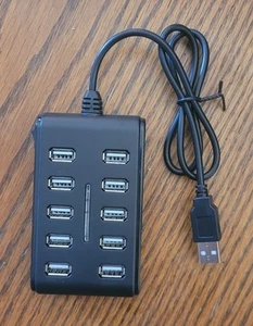 10 Port USB Hub High Speed For PC Laptop Mac Desktop Black BTG-HSH21 - Picture 1 of 2