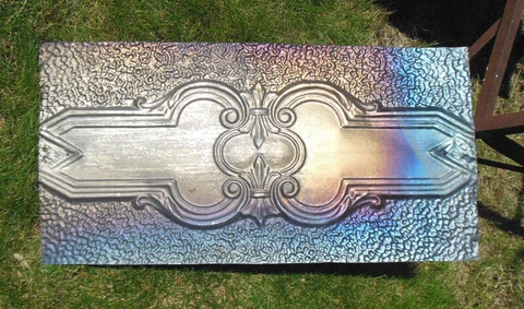 SALE Antique Ceiling Tin Tile Iridescent Cabinet Door Primitive Canvas Fleur De Cover