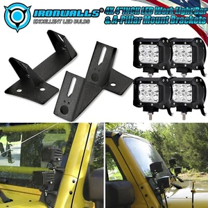 4"INCH LED Work Light Bar & A-Pillar Mount Brackets For Jeep Wrangler JK 07-18 - Imagen 1 de 12