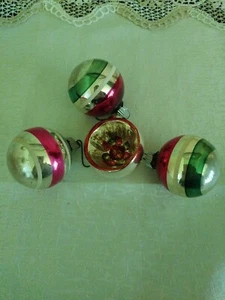 4 Ornamenti Natalizi Vintage a Righe Mercurio 1 Singola Palline ammaccate - Foto 1 di 6
