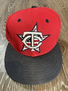 New Era 59fifty Fitted 7 1/8 Minnesota Twins Flag Logo MLB On Field Hat/Cap Red - Picture 1 of 4