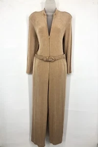 VTG Women’s 70’s Jumpsuit w/Belt Sz 8 Stretchy 1 Piece Tan Classic Disco Era USA - Picture 1 of 6