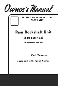 IH International Harvester Farmall Cub Hydraulic Rockshaft Owner's Manual Late - Picture 1 of 7