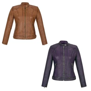 Neu Damen Lederjacke echtes echtes Lammleder Slim Fit Mode Lederjacken - Bild 1 von 10