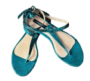 Sandalias Ann Taylor W9M piel de serpiente cuero en relieve correa superior en T correa para el tobillo nuevas sin etiquetas - Imagen 1 de 7