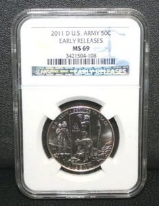 2011 D - NGC MS 69  - US ARMY- HALF DOLLAR - EARLY RELEASES - Picture 1 of 2