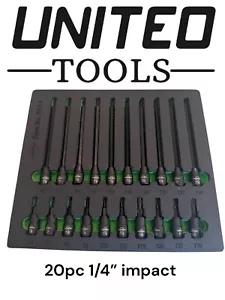 20pc Extra Long & Short Impact Torx Bit Sockets Set 1/4" Drive T6-T30 S2 CRV Hex - Picture 1 of 2