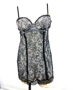 Victorias Secret sexy kleine Dinge schwarz weiß Blumenmuster Spitzenhemd Negligee 36B - Bild 1 von 9