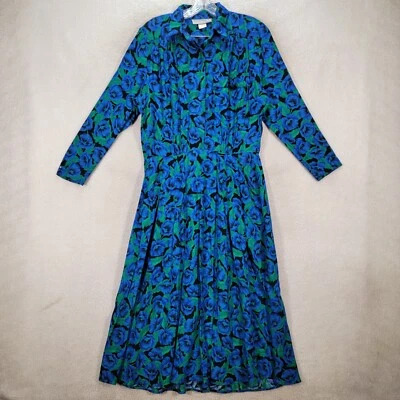 Vestido De Colección Tareti Ward Lei Azul Floral Cuello Plisado Midi Línea A Mujer Talla 10 Foto 1 de 4