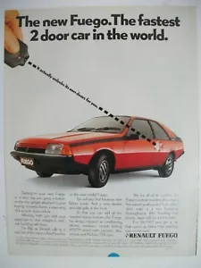 1985 RENAULT FUEGO FASTEST 2 DOOR CAR IN THE WORLD AUSTRALIAN MAGAZINE ADVERT - Picture 1 of 1