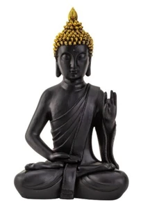 Buddha schwarz mit goldener Haube Feng Shui Statue h=31cm b=18,5cm "Hand oben" - Bild 1 von 1