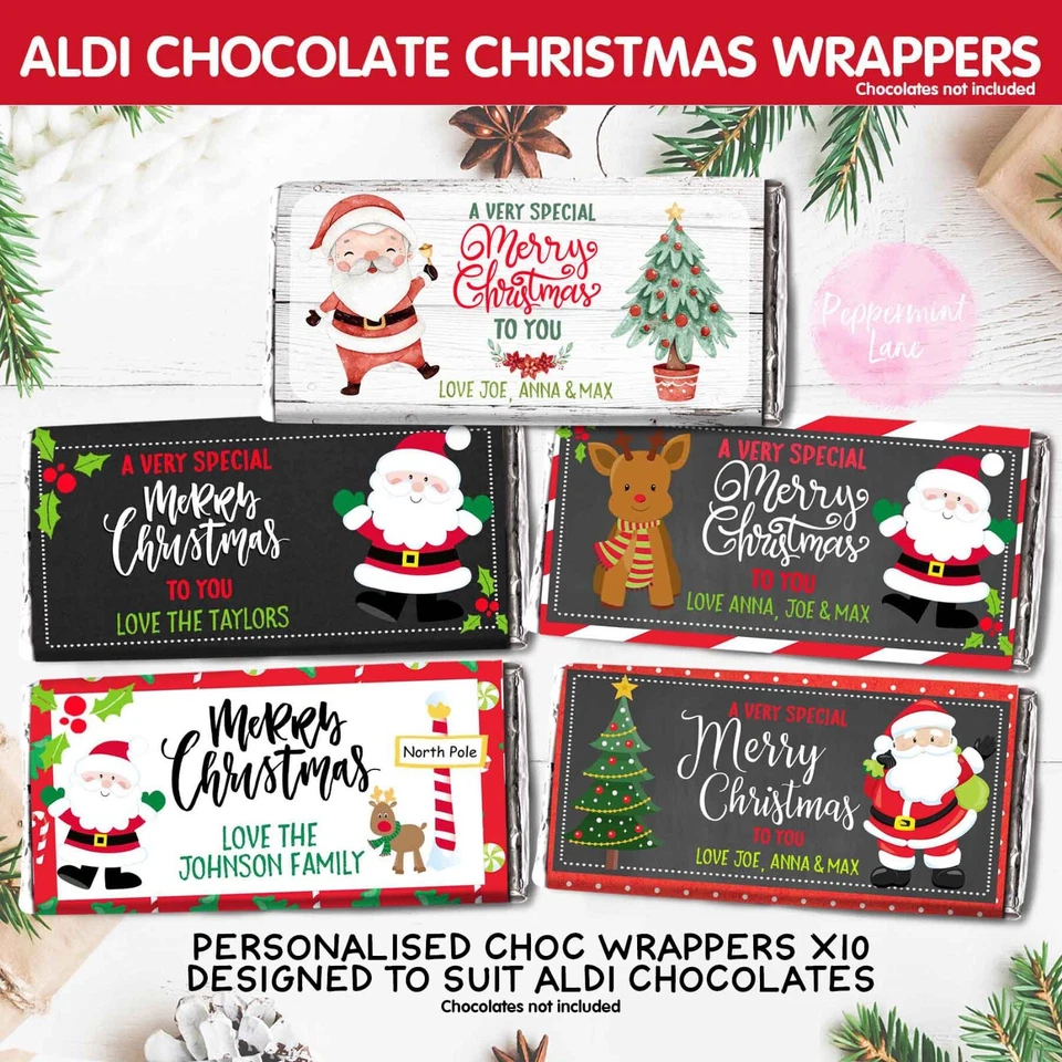 Embalagens de Natal impressas Choc chocolate Aldi festa professor presente x10 1 - Imagem 1 de 4