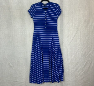 Lauren Ralph Lauren Kleid Medium Maxi Blau Streifen Gold Halbknopf Pullover - Bild 1 von 11