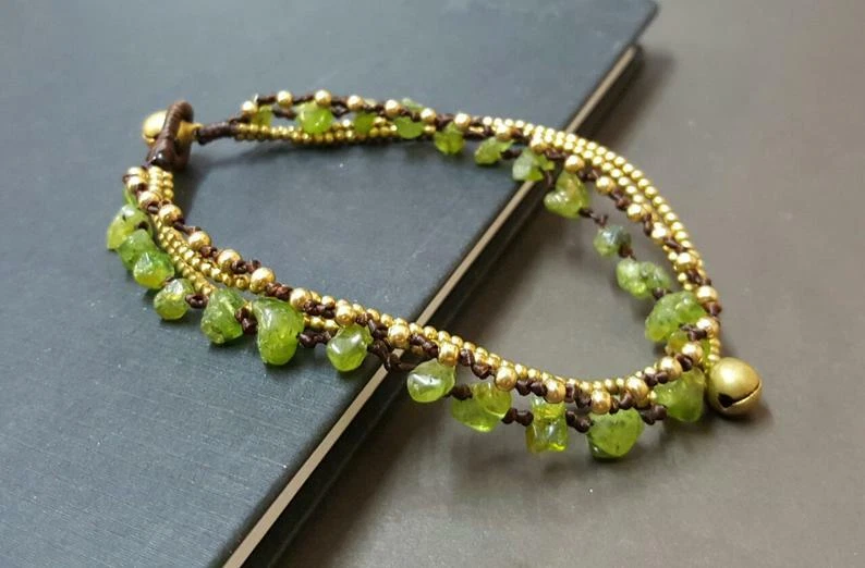 Chip Peridot  Brass Chain Bracelet Anklet, Chain Bracelet - Image 1 of 1