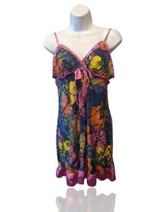 Vtg Jennifer Moore Ladies M Babydoll, Multicolor Floral, Satin Trim. G-2 - Picture 1 of 8