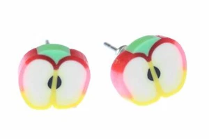 Pendientes manzana miniblings enchufe pendientes fruta fruta manzana fruta rojo amarillo - Imagen 1 de 5