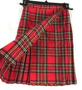 Tick a Tee Vtg Skirt Girls Red Tartan Plaid Buckle Pleats Long Made in England - Picture 1 of 8