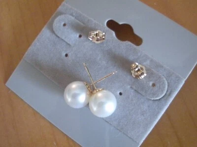 NICE 14K YELLOW GOLD LARGE ROUND 8.1 MM CULTURED WHITE PEARL STUDS POST EARRINGS - Image 1 of 4