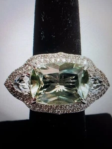 Raritäten Carol Brodie Silber Prasiolith & Zirkon Statement Ring Größe 6 Neu ohne Etikett  - Bild 1 von 12